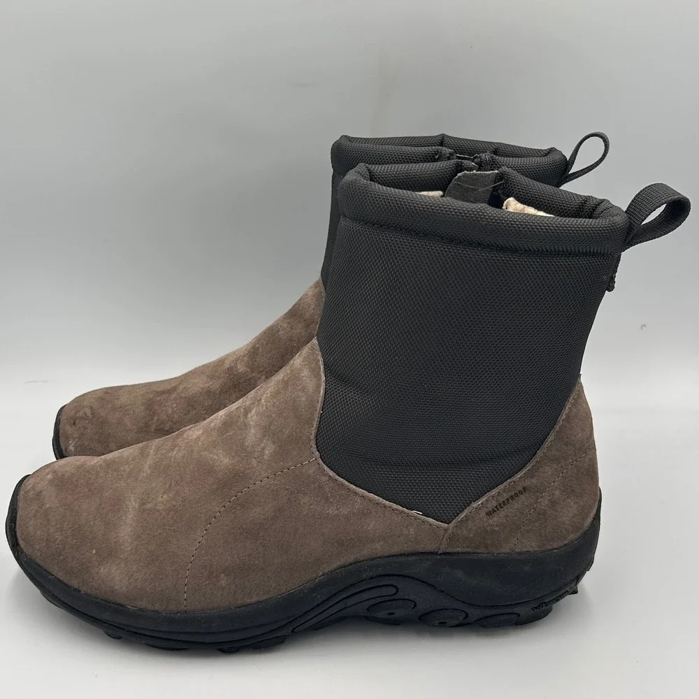 Merrell Jungle Mid Zip Waterproof Mens 10 Boots‎ Grey Suede Vibram 100 Gram